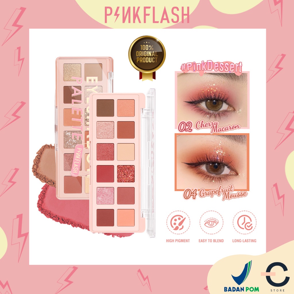 [ORI BPOM] PINKFLASH PinkDessert Pink Dessert 12 Shades Eyeshadow Palette kosmetik alis High Pigment And Smooth Powder Long Lasting | Pinkflash Eyeshadow Shimmer Pinkflash Eyeshadow Palette Pinkflash Eyeshadow Pallete PF-E15