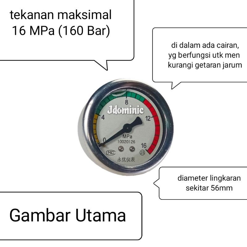 high pressure gauge 160 Bar 16MPa pengukur tekanan tinggi jet cleaner edon H&L krisbow kaeser mesin 