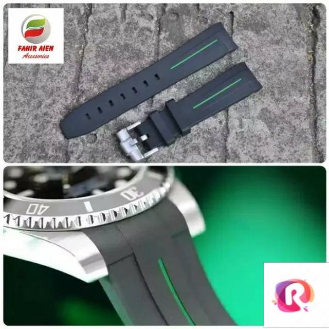 Tali jam ROLEX SUBMARINER RUBBER B LINE GREEN/RUBBER STRAP TALI JAM TANGAN ROLEX SUBMARINER