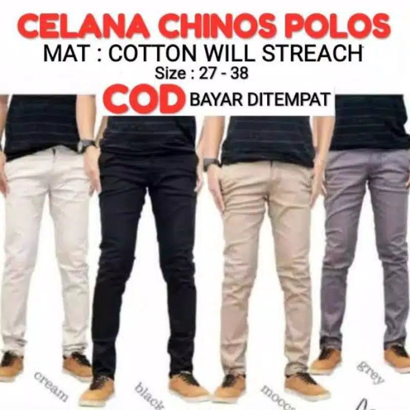 CELANA CHINO Panjang pria Slimfit KERJAHARIAN Santai Casual Formal Hitam