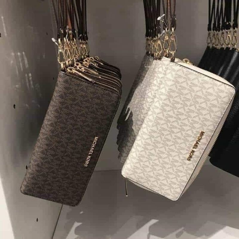 MICHAEL KORS MK JET SET TRAVEL WALLET SIGNATURE BROWN LARGE