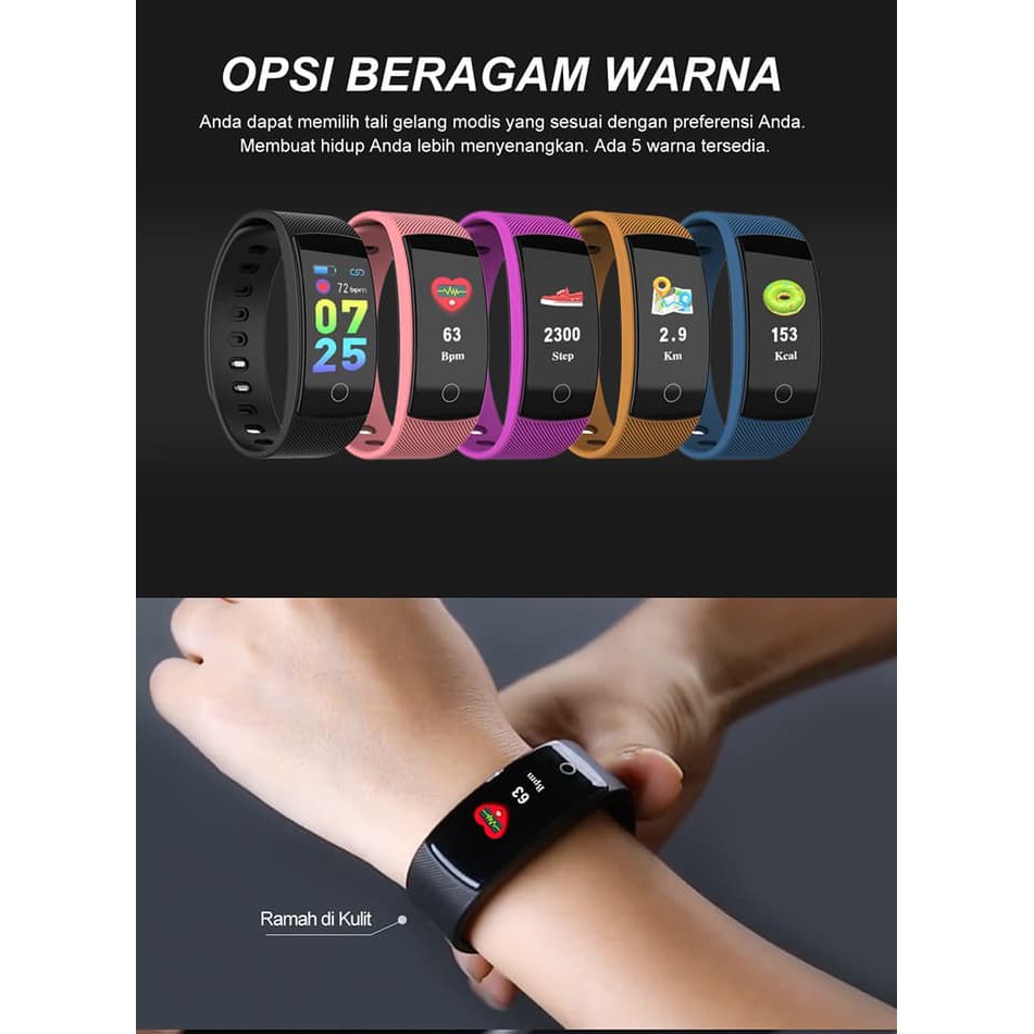 Createkat Smart Band Pemantau Denyut Jantung Smartwatch Hitam Katfit1 - Hitam