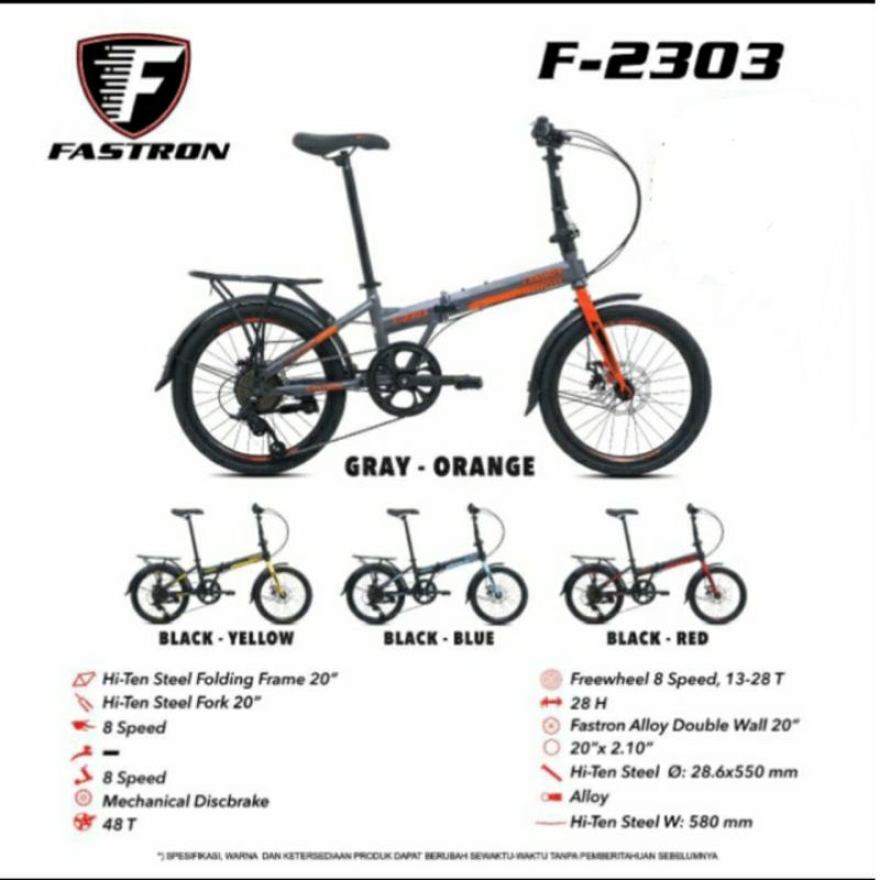 Sepeda Lipat 20 inch Merk Fastron F-2303 Cakram