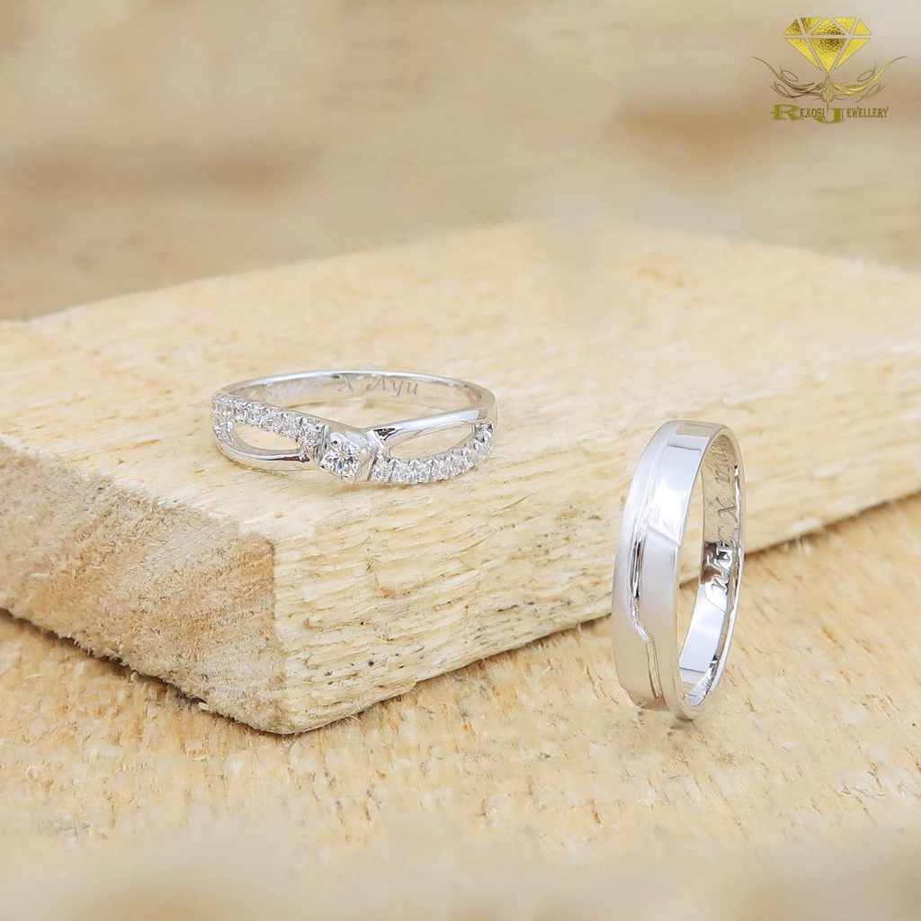 Cincin Couple Emas Berlian Eropa Asli ORI Kawin Nikah Tunangan Pernikahan Wedding Pria Wanita NC39