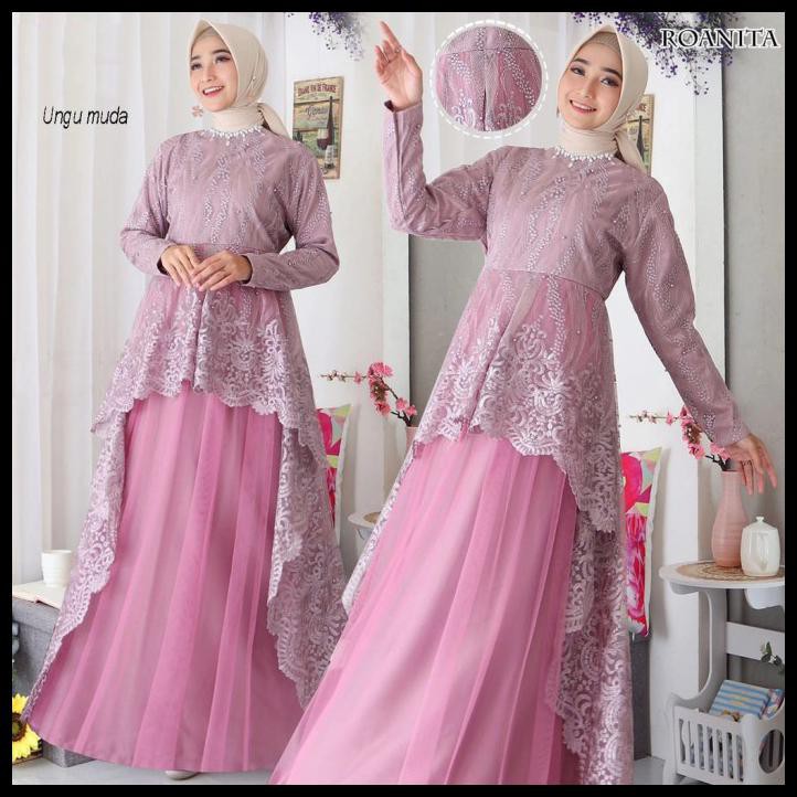 Gamis Brukat Terbaru Roanita - Ungu Muda