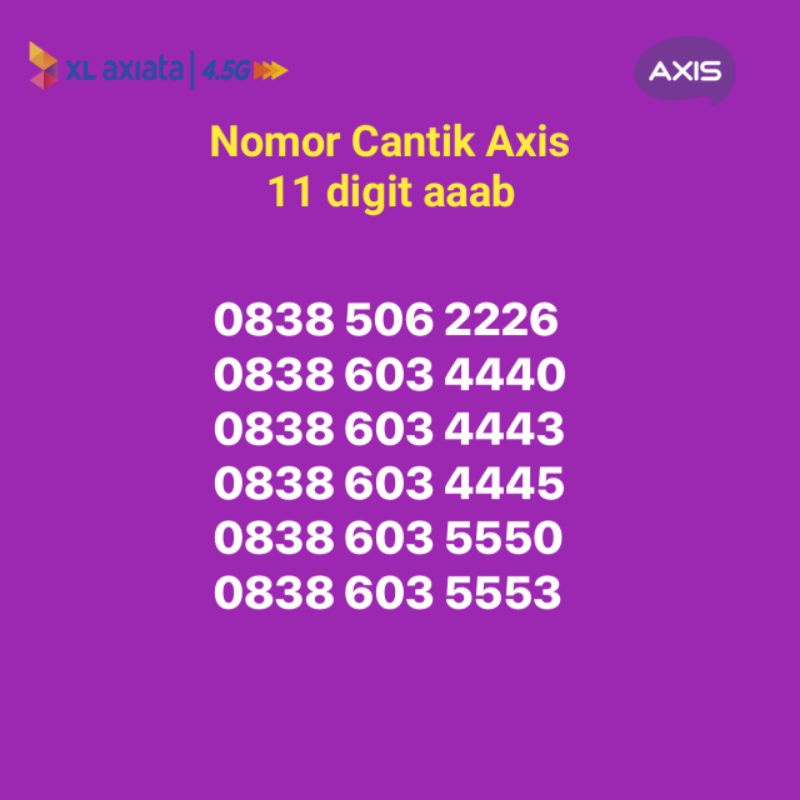 nomor axis cantik 11 digit 4G seri aaab/triple