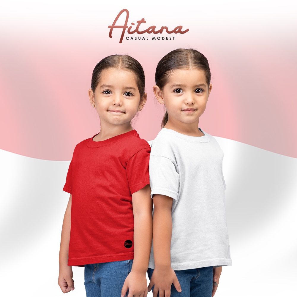 Aitana - Kaos Polos Wanita Merah Putih Anak Remaja Dewasa Big Size Katun Combed 30s