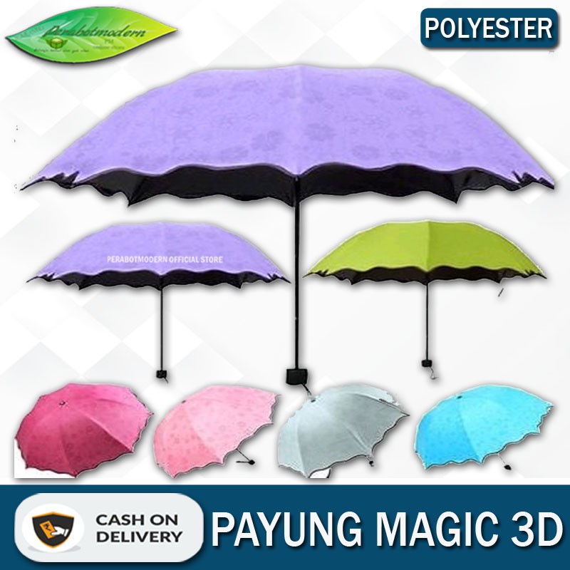 Payung Lipat 3 D Magic ANTI UV Motif Akan Berwarna Jika Basah Bonus Sarung Payung / payung mancing lipat / payung anti panas sinar matahari