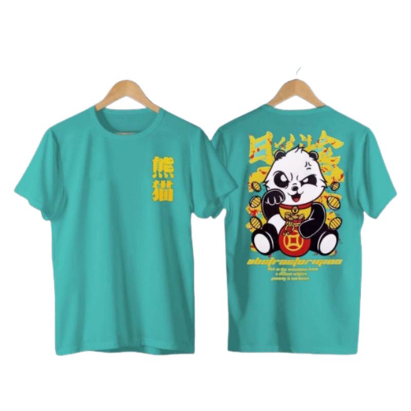 Kaos Tshirt Pria Panda Hoki Hitam Distro Lengan Pendek Motif Sablon Bergambar Keren baju Kaos