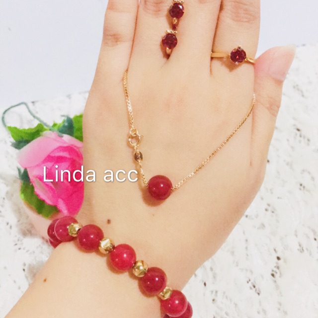 promo super murah set xuping batu giok asli warna merah 88