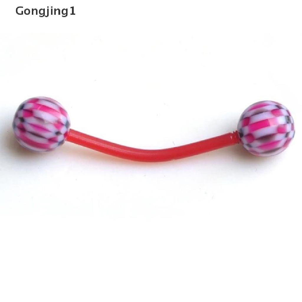 Gongjing1 10PCS / Set Anting Tindik Lidah / Puting / Tubuh Bentuk Barbel + Bola Warna-Warni Untuk Perhiasan Wanita