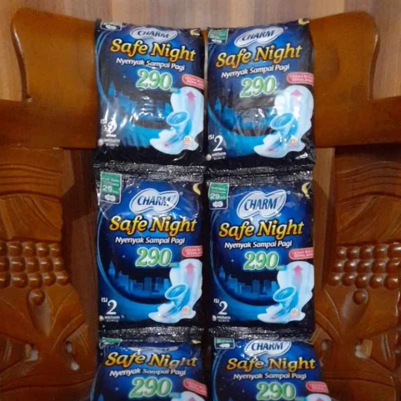 Pembalut Malam Charm Safe Night Panjang Softex Bersayap Wing 290mm Renceng Sachet Sasetan