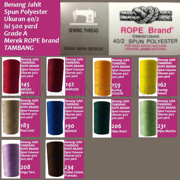 Benang Jahit  Merek TAMBANG ROPE BRAND 40/2 SpunPoly 500yard  ORIGINAL