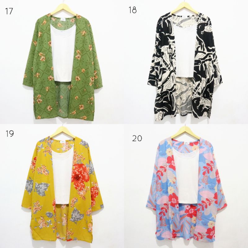 OUTER CARDIGAN LUARAN PANJANG MOTIF BUNGA POLKADOT ABSTRAK GARIS