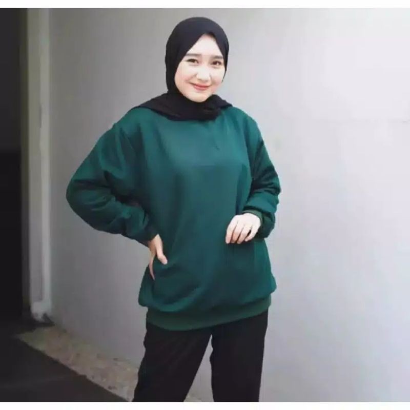 BASIC SWEATER POLOS - SWEATER OBLONG WANITA-Hijau