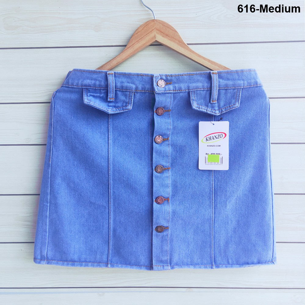 Dazina Skirt Button Jeans Wanita - Rok Pendek Medium Blue