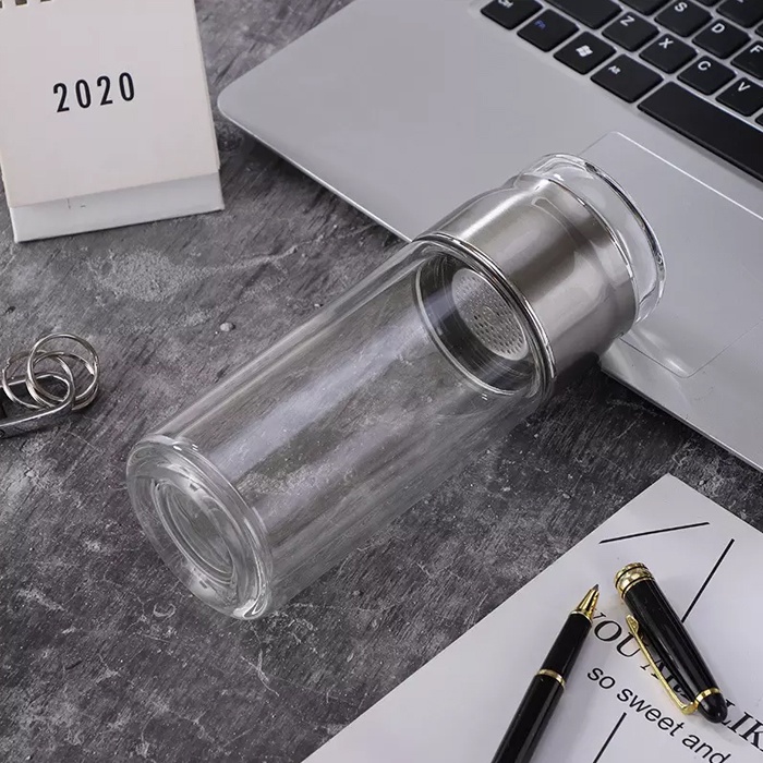 Botol Tumbler Infuser Saringan Teh Stainless 400ml Silver