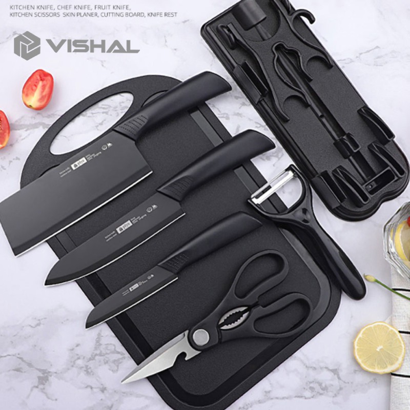 VISHAL PISAU SET 7 IN 1 KITCHEN KNIFE SET/Pisau Dapur Set Talenan Premium Poenscae Pisau Keramik RH