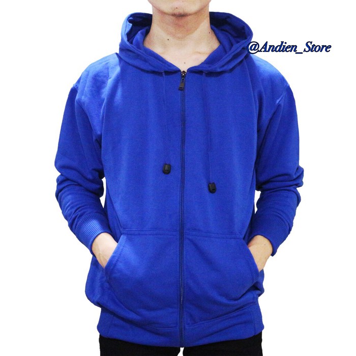 Jaket Hoodie Zipper Polos Biru Benhur