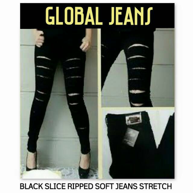 Celana Jeans Jumbo Wanita Sobek Hitam Slice  / Ripped Jeans Slice Black /Black Ripped Jeans Big Size