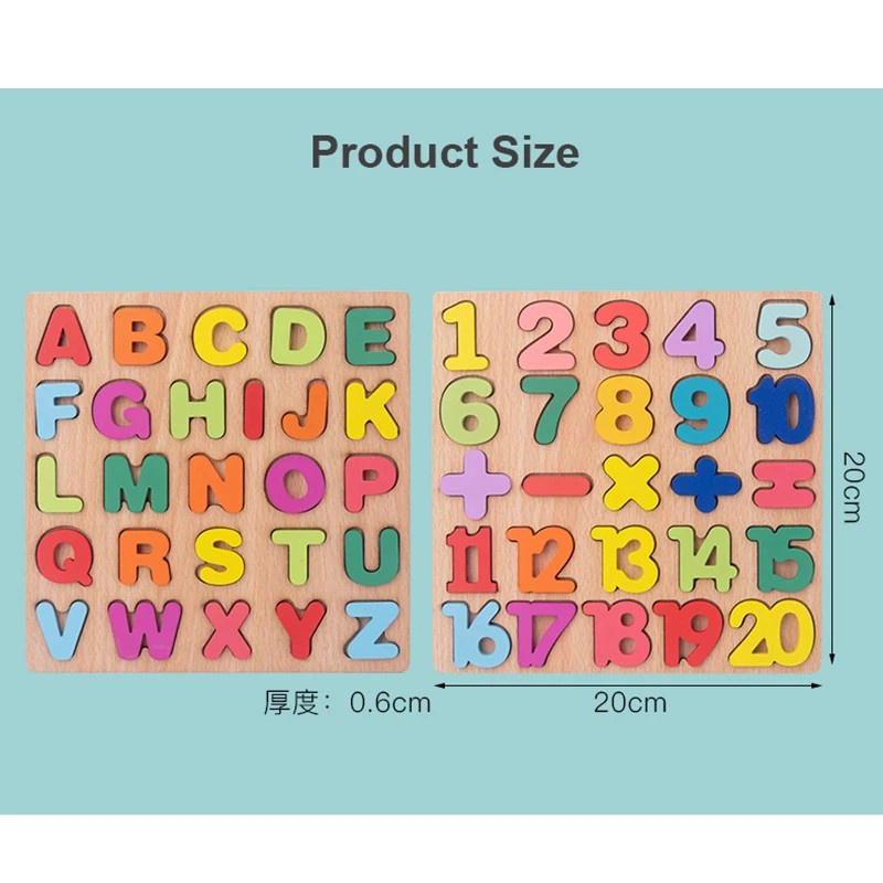 WE Puzzle ABC dan Number Murah Chunky Puzzle Anak Kayu 3D Puzzle Huruf dan Angka Jigsaw Wooden Edukasi