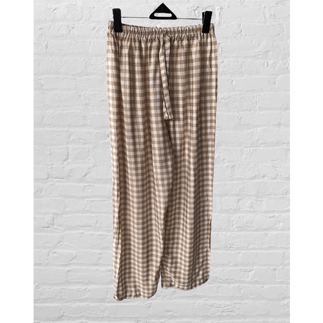 CELANA KULOT PANJANG WANITA TALI POLOS & MOTIF A031-Coklat kotak