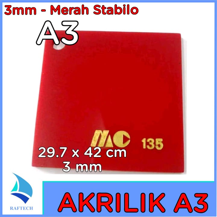 Akrilik A3 Lembaran 3mm Acrylic 3 mm Merah Solid Marga Cipta