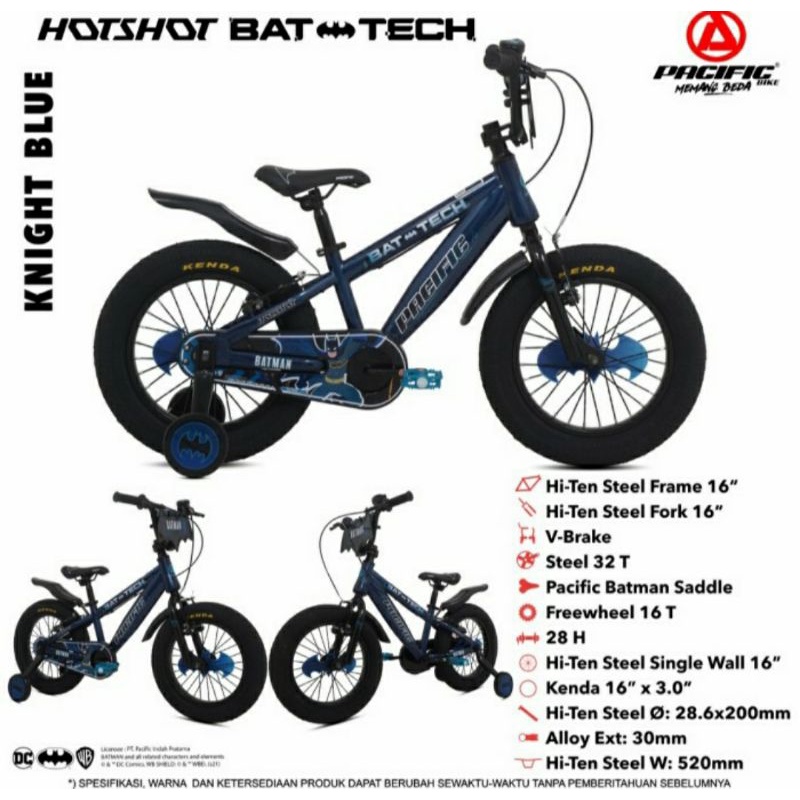 Sepeda BMX Anak 16 inch Hotshot Pacific Batman Ban 3.0 Ban Jumbo