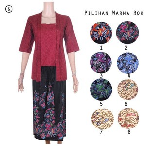 Setelan Kebaya Kutubaru Embos 3/4 Biru + Bawahan (Rok)