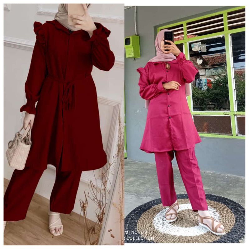 One set Moscrep setelan wanita terbaru Candy lady