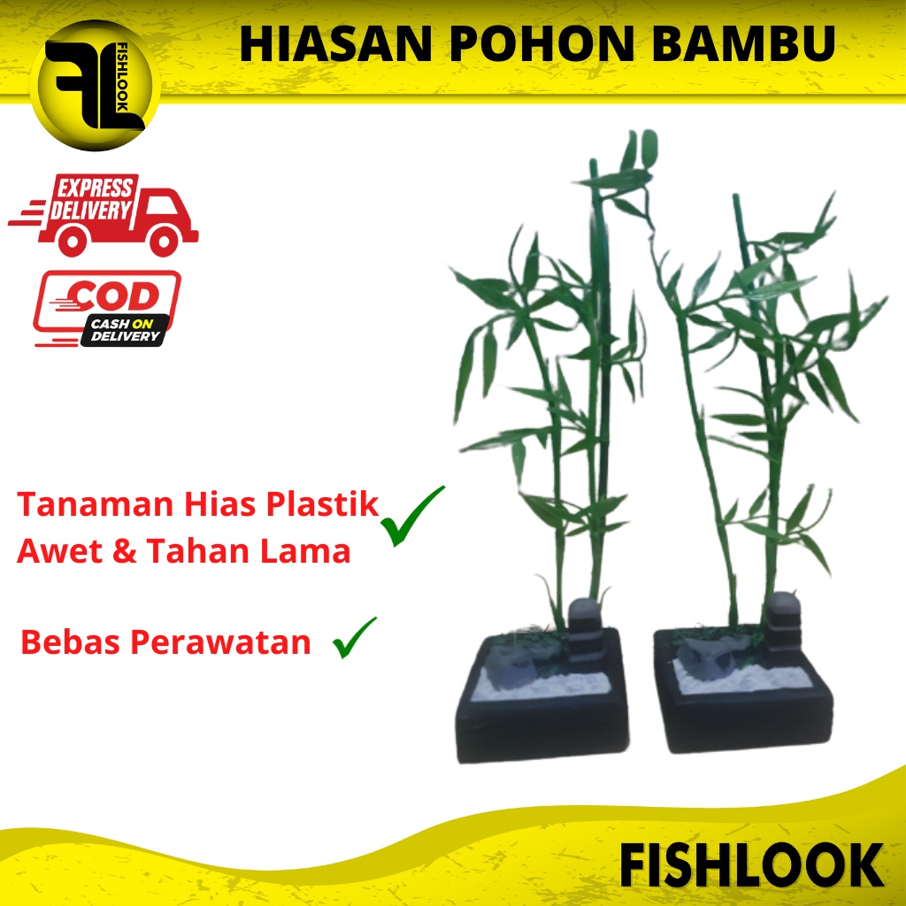 Hiasan Aquarium pohon Bambu pelastik / Tanaman Plastik aquarium Aquascape