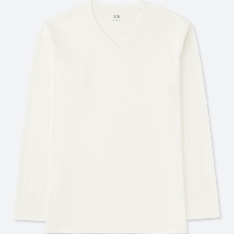 AEON Top Valu Man Kaos Polos Pria Lengan Panjang V-Neck Bahan Uniqlo Original Branded Sisa Ekspor