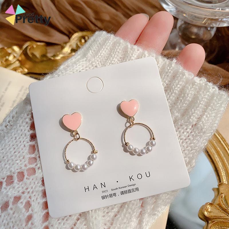 Anting geometris cincin kecil anting -anting mutiara cinta manis - PD