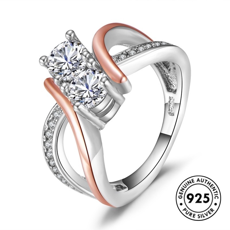 Cincin Berlian Bahan S925 Silver Warna Rose Gold