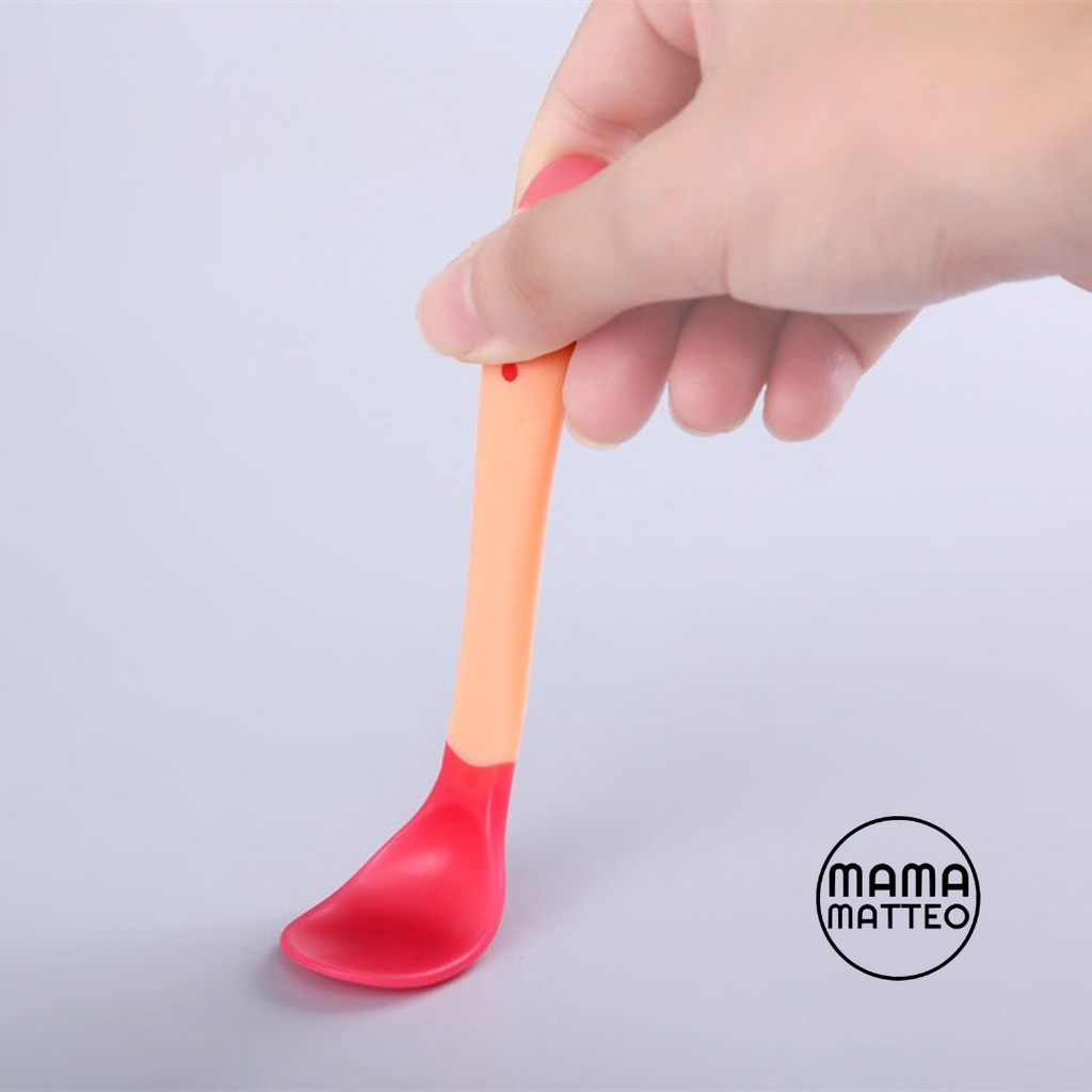 Sendok Garpu Makan Bayi Silikon Dot / Spoon Fork Lentur Baby Kids Silicone MPASI Anak Sensor Warna Kuning Biru Orange