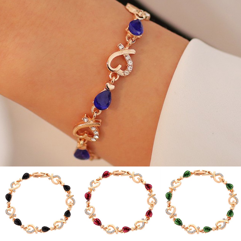 Hu Hu Hu Hu Hu Alat Bantu Pasang Kacamata♡ Gelang Rantai Bentuk Hati Aksen Berlian Imitasi Warna-Warni Bahan Zinc Alloy Untuk Wanita