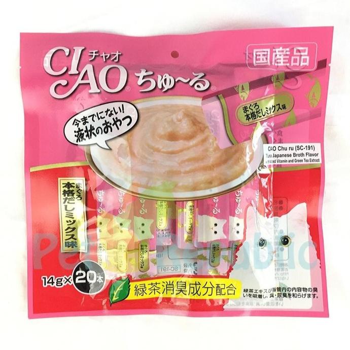 

Snack Kucing Ciao Sc191 Liquid Churu Tuna Japanese Broth Flavor 20Pcs