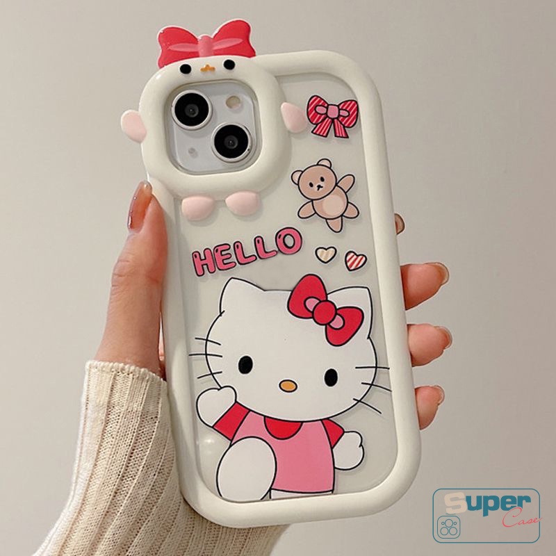 Soft Case Bumper Motif Kartun Hello Kitty 3D Untuk iPhone 6 6S 7 8 14 Plus 11 13 12 14 Pro MAX XR X XS MAX SE