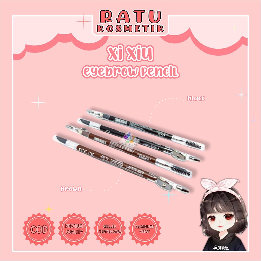 ❤ RATU ❤ Xi Xiu Eyebrow Pencil Black &amp; Brown BPOM | Pensil Alis 2 in 1 Eye Brow (✔️BPOM)