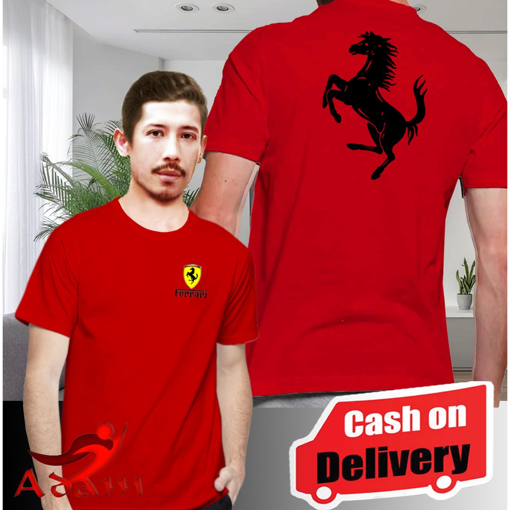 Baju Kaos Pria / Wanita T-Shirt Distro Atasan Ferrari Gambar Delapan Belakang