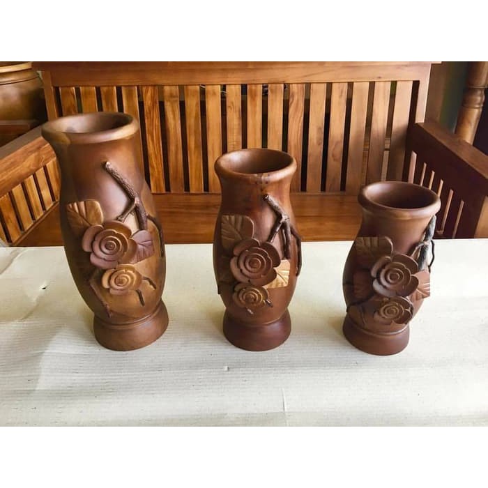 Set Vas Bunga Meja, Vas Bunga Ukir, Bejana
