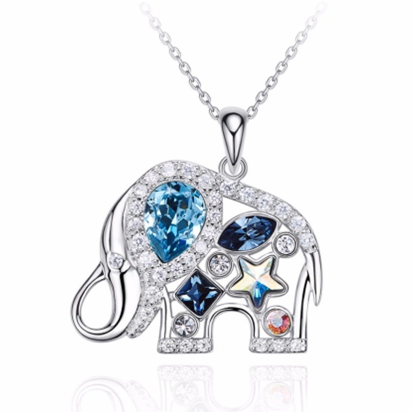 SEUSUK Good Luck Elephant Necklace Blue Stone Animal Pendant Statement Necklaces