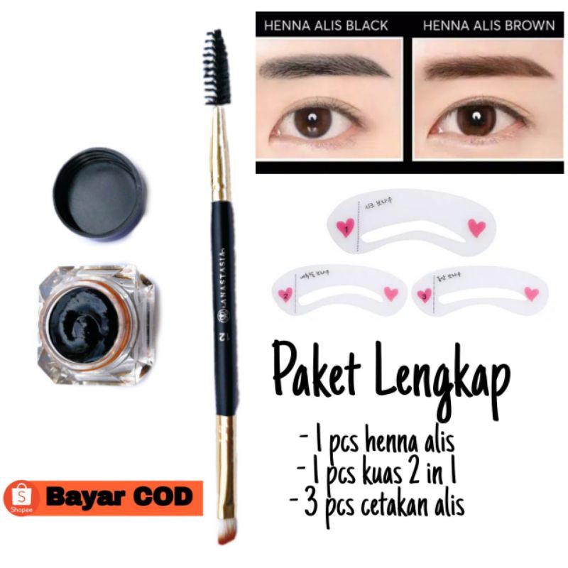 READY STOK HENNA ALIS PAKET LENGKAP FREE KUAS DAN CETAKAN ALIS
