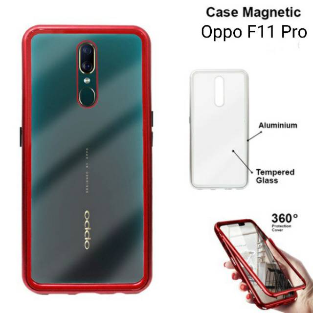 Case Magnetic DEPAN BELAKANG Oppo F11 Pro Premium Case 2in1 Double Glass