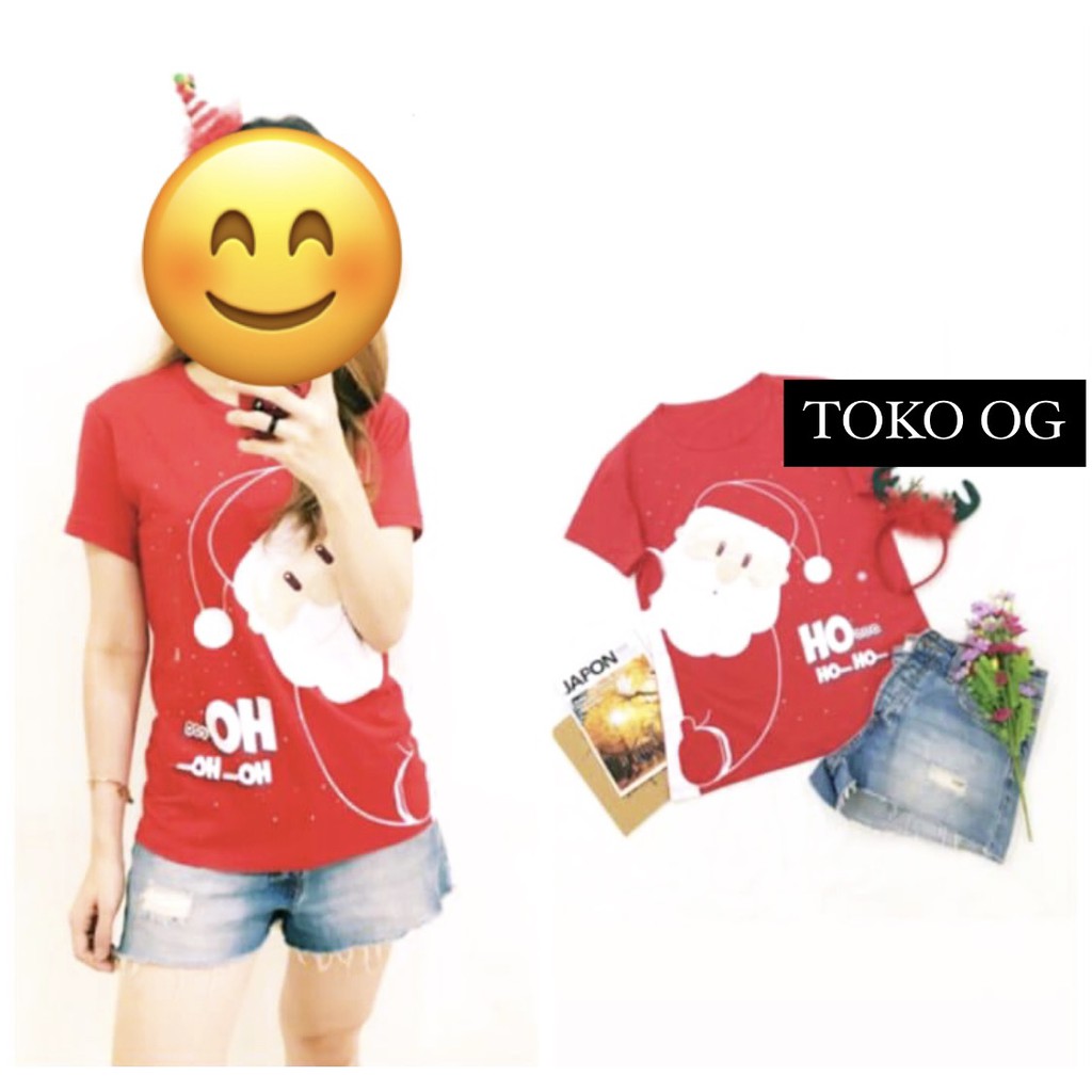 Kaos natal santa mickey merah tema christmas unisex wanita pria all size regular