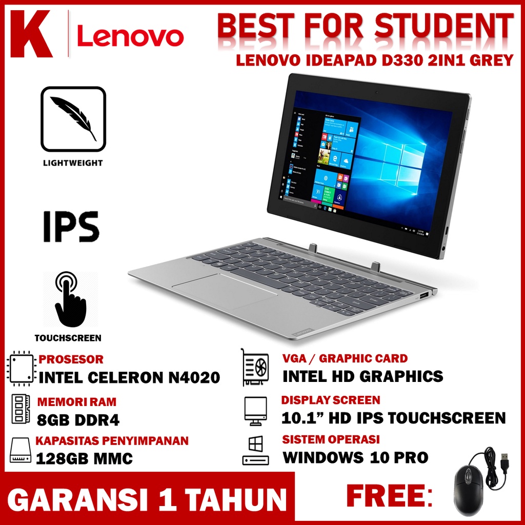 Laptop Touchscreen Lenovo Ideapad D330 Intel Celeron N4020 RAM 8GB 128GB MMC-128GB MMC