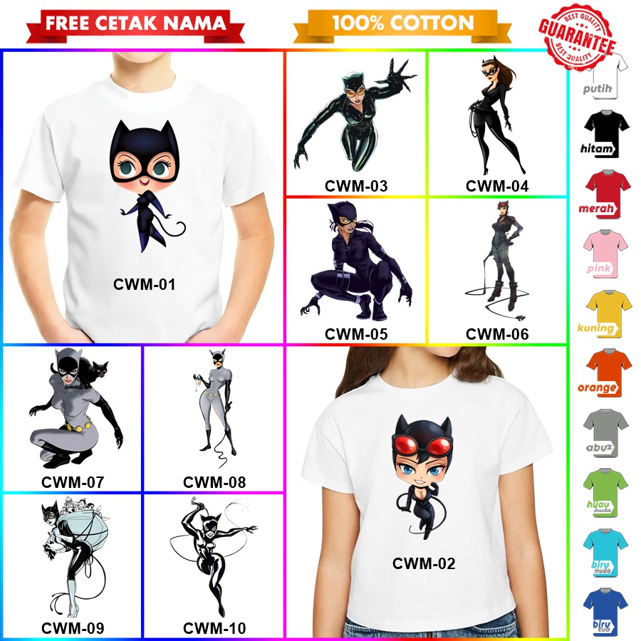 [FREE NAMA!!] Baju Kaos ANAK DAN DEWASA CAT WOMEN BANYAK MOTIF