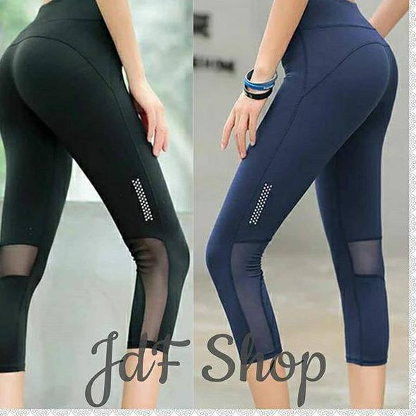 Baru Bermanfaat JdF Shop T1719 - Dominan Capri / Celana Olah Raga 3/4 Legging Olahraga Senam Mesh