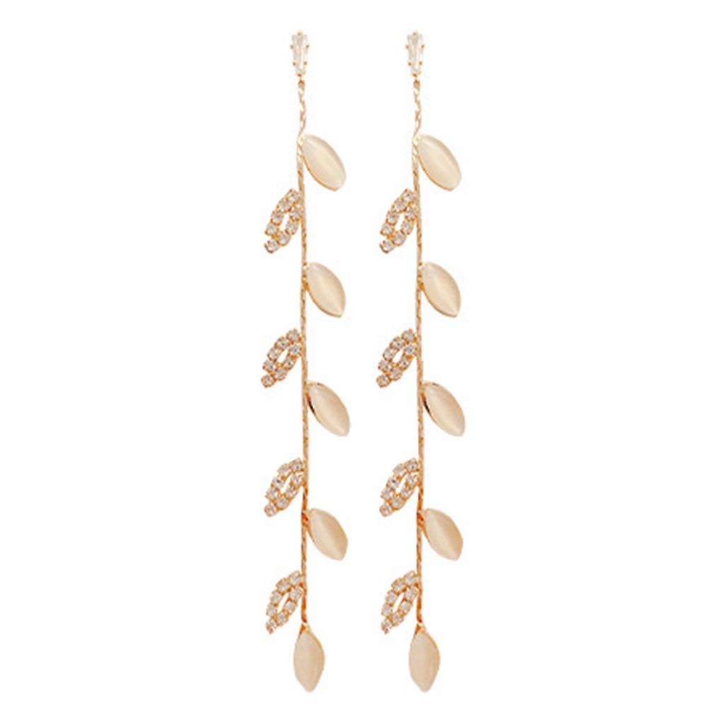 Hu Hu Hu Hu Hu Alat Bantu Pasang Kacamata♡ 1 Pasang Anting Bentuk Daun Asimetris Aksen Berlian Imitasi Untuk Wanita