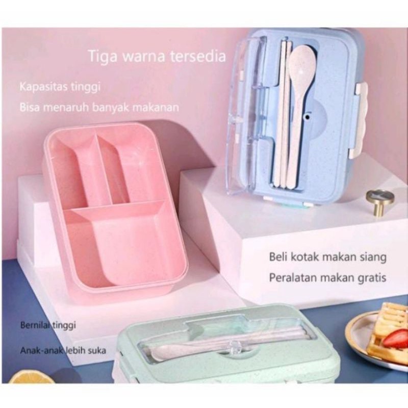 KOTAK MAKAN LUNCH BOX JERAMI GANDUM SET ALAT MAKAN